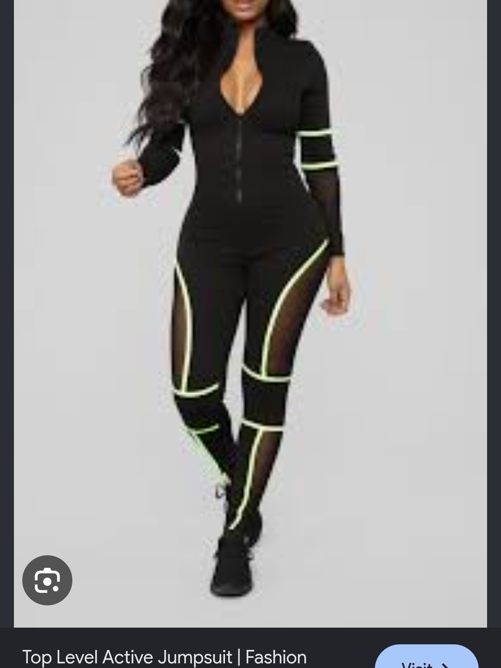Fashion Nova Black Active Jumpsuit with Neon Lime Piping